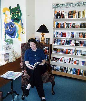 Customer sitting inside Once Upon a Bookseller